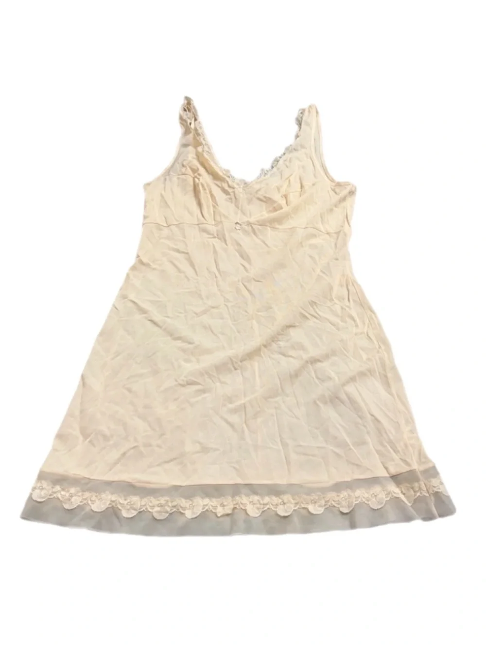 70s European Vintage Schiesser Silky Lace Midi Slip Dress (Champagne/Cream) M